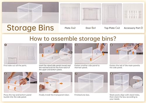 4-Tier Stackable Storage Bins with Lid, 23QT Storage Containers,Clear Foldable Plastic Drawer Storage on Wheels,Closet Organizers and Storage for Living Room,Bedroom,Office,Dorm