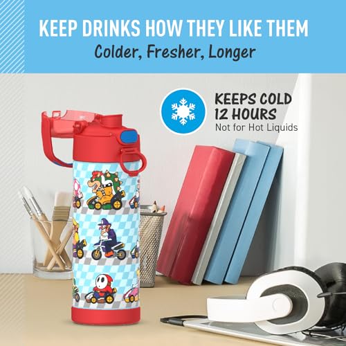 THERMOS FUNTAINER 16 Ounce Stainless Steel Vacuum Insulated Bottle with Wide Spout Lid, Apricot