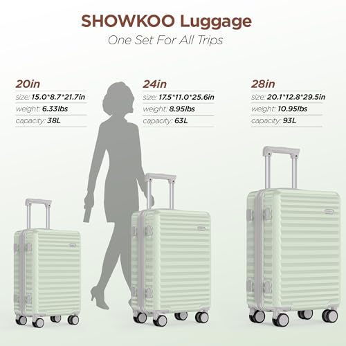 SHOWKOO Luggage Sets 3 Piece Hardside Expandable Suitcase with Double Spinner Wheels Tsa Lock, (Beige White, 5 piece set)
