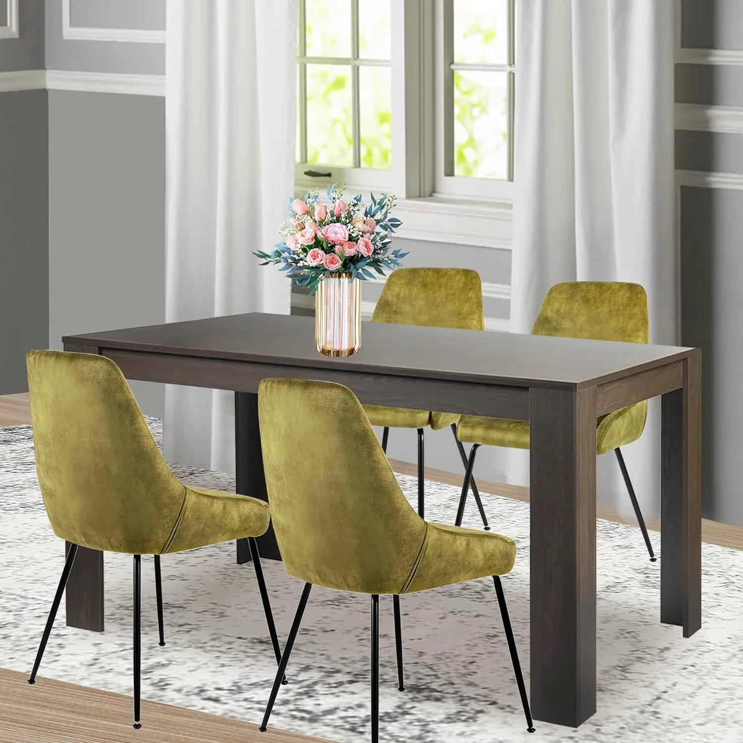 GIA Design Group 5 Piece Dining Table Set,Rectangular Wood Table and 4 Green Chairs,29.53''X35.04''X59.05'',Contemporary Collection Modern Style for Kitchen, Living Room, Dining Room