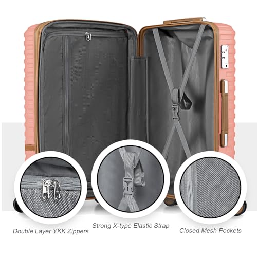 Joyway Carry On Luggage 20 Inch Expandable Suitcase with Spinner Wheel, 4 Piece Hard Shell Luggage Set with TSA Lock(White brown)