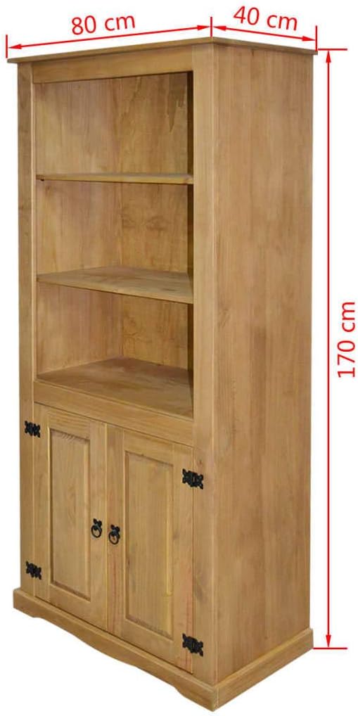 Cupboard Mexican Pine Corona Range,with 3 Open Shelves and 1 Cabinet with 2 Shelves,in Keeping with The Mexican 'Corona' Furniture Style,Easy to Assemble, 31.5