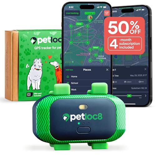 Dog GPS Tracker With Smart Alerts & Geo-Fence - Real-Time Location Tracking Collar Device with App, Embedded SIM, Waterproof - Up to 7 Days Battery (Android & iOS) 4-Month Subscription Included
