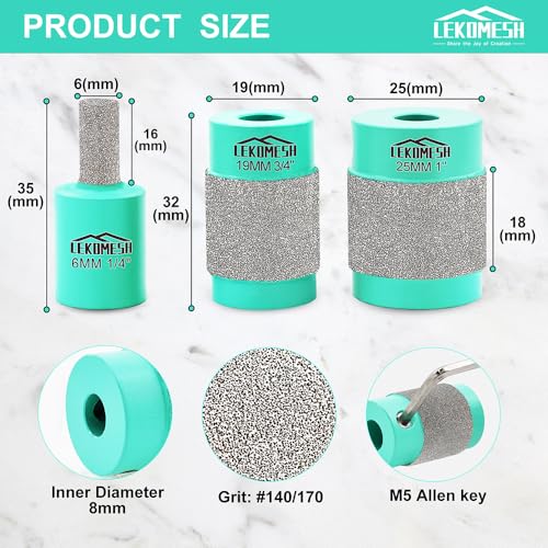 Glass Grinder Bits for Stained Glass - 1 1/8 1/4 3/4 Inch Brass Core Stained Glass Grinder Bit, Diamond Grinder Bit Head Tools, Stained Glass Diamond Grinder Bit