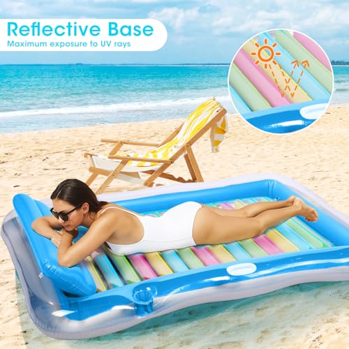 Inflatable Adult Pool Lounger Float - BAIAI Large Beach Sun Tanning Floaty Raft Sunbathing Water Lounge Floaties Tub with Drink Holder - Blow Up River & Lake Suntan Floating Swimming Mattress Mat(L)