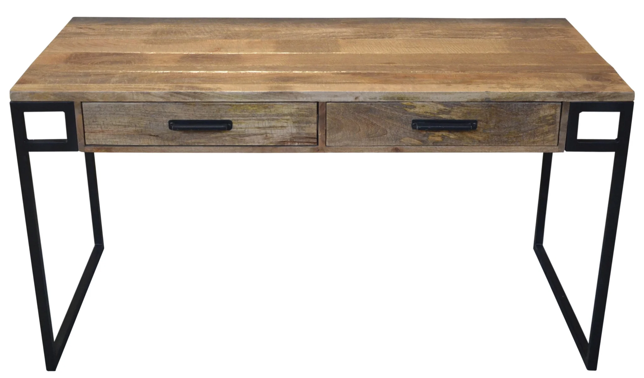 HomeRoots 489179 60 in. Natural, Black & Mango Solid Wood Writing Desk with Two Drawers
