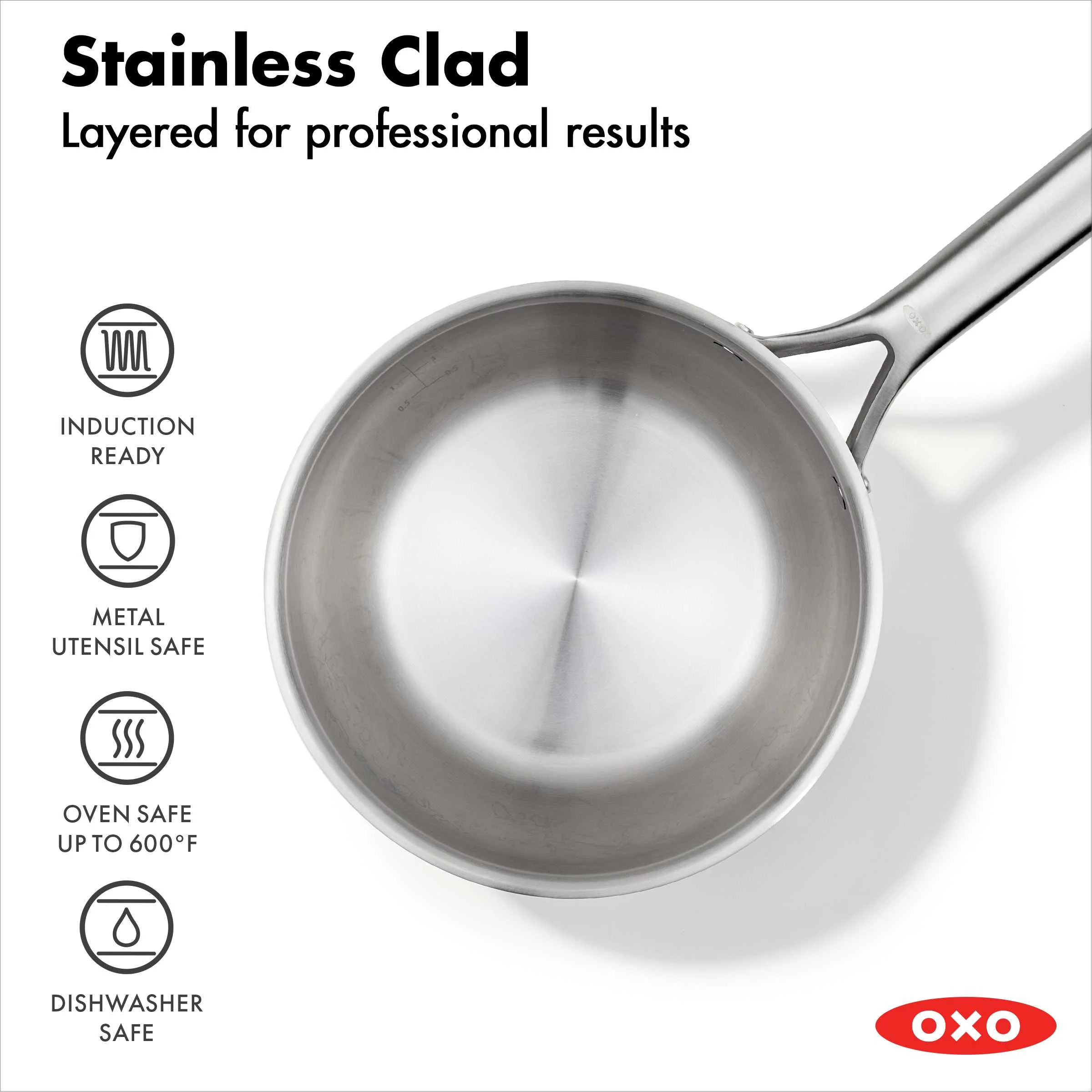 OXO Mira Tri-Ply Stainless Steel 1.5Qt & 3.75Qt Chef's Pan Set