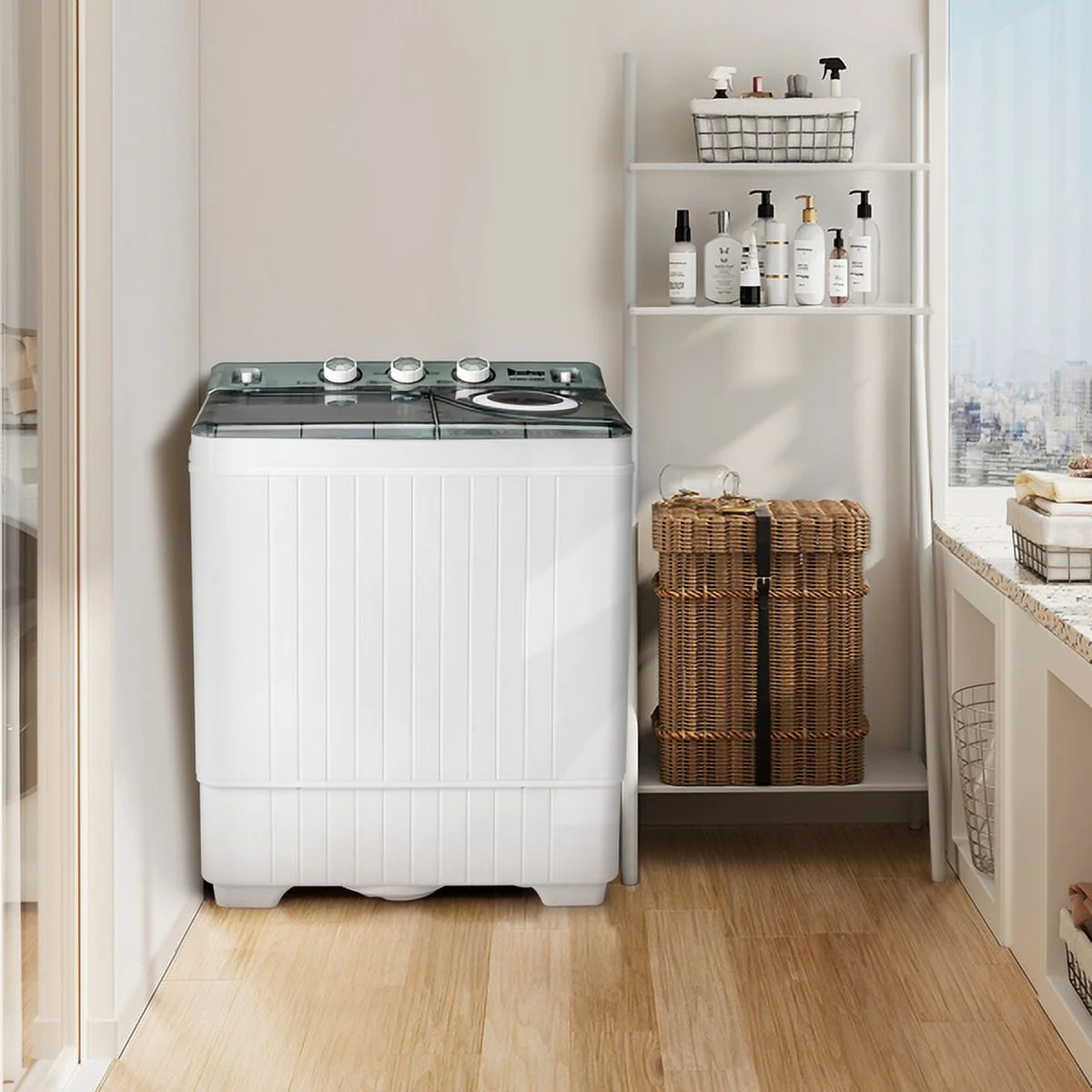 SYTHERS 26lbs Semi-Automatic Washing Machine, 18lbs Washer Mini Laundry Machine 8lbs Spinner Washer Combo with Drain Pump