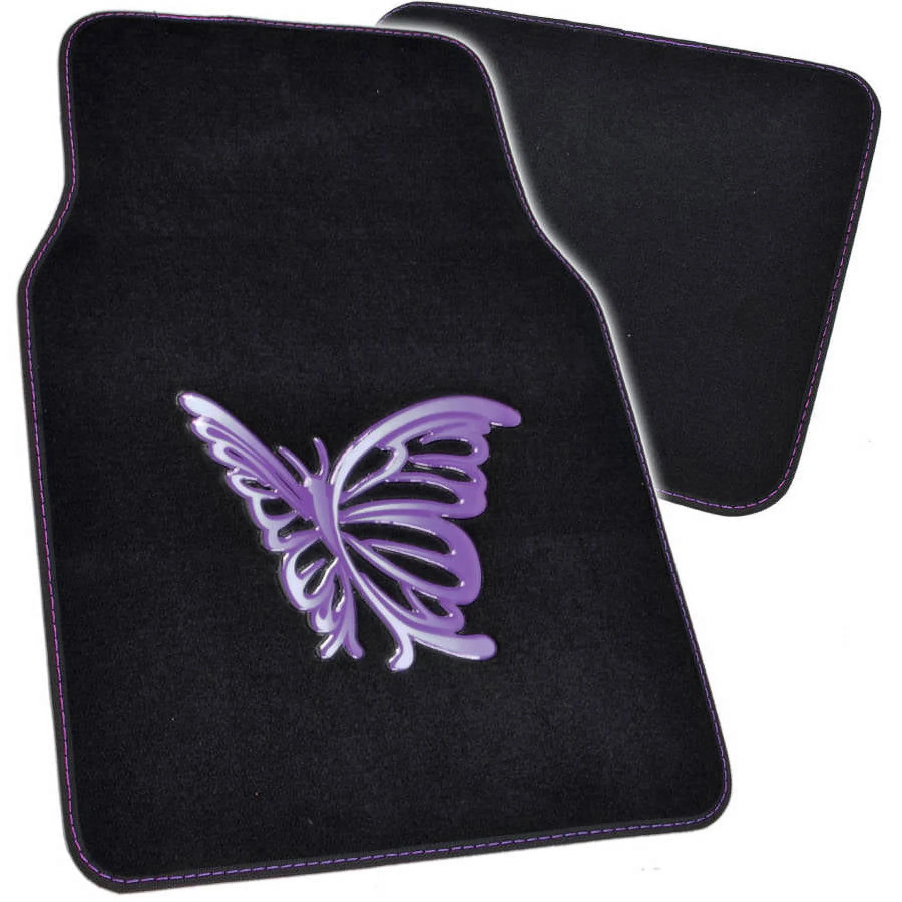 BDK Purple White Butterfly Design Carpet Car Floor Mats Front & Rear Full Set with Rubber Backing