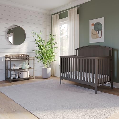Child Craft Cottage Curve Top Crib and Changing Table Nursery Set, 2-Piece, includes 4-in-1 Convertible Crib and Changing Table, Grows with Your Baby (Dapper Gray)