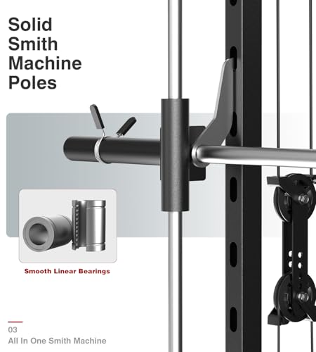 DONOW Smith Machine with Weight Stacks Power Cage Squat Rack Dual Cable Crossover Machine Home Gym Systems Station LAT Pull Down