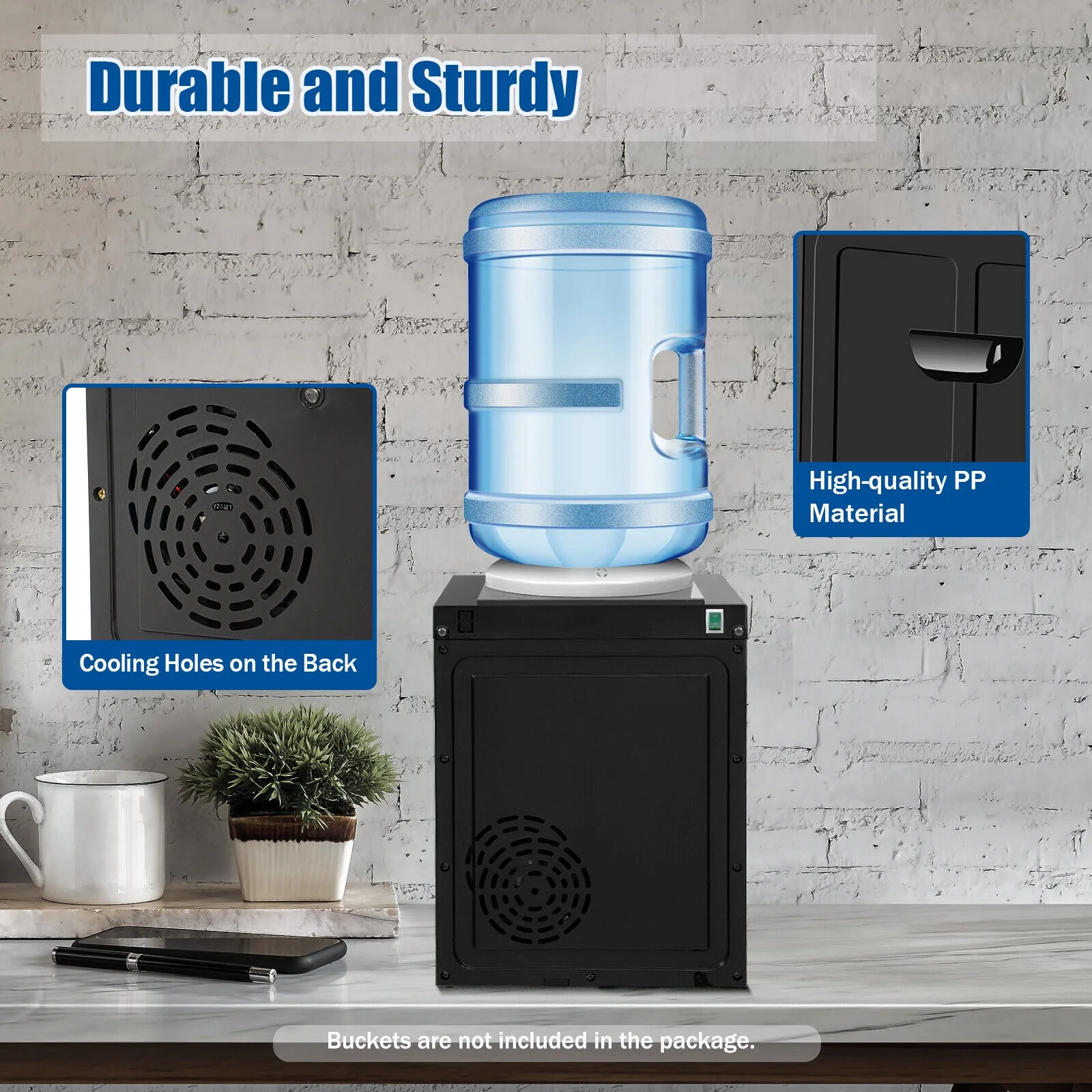 5 Gallon Top Loading Water Cooler Dispenser Countertop Hot+Cold Drinking Machine Black Water Temperature Optional