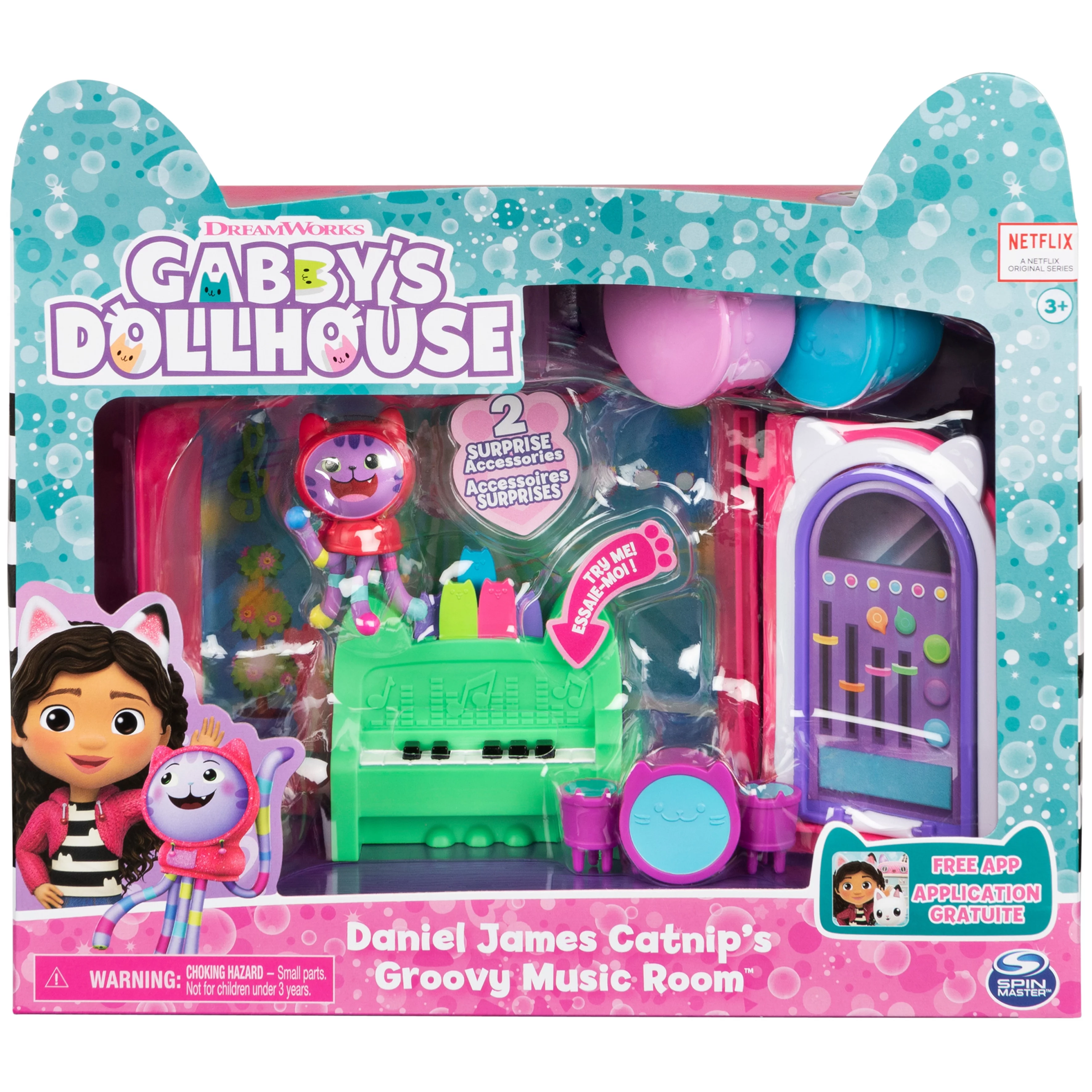 Gabby’s Dollhouse, Groovy Music Room Playset with Daniel James Catnip Figure