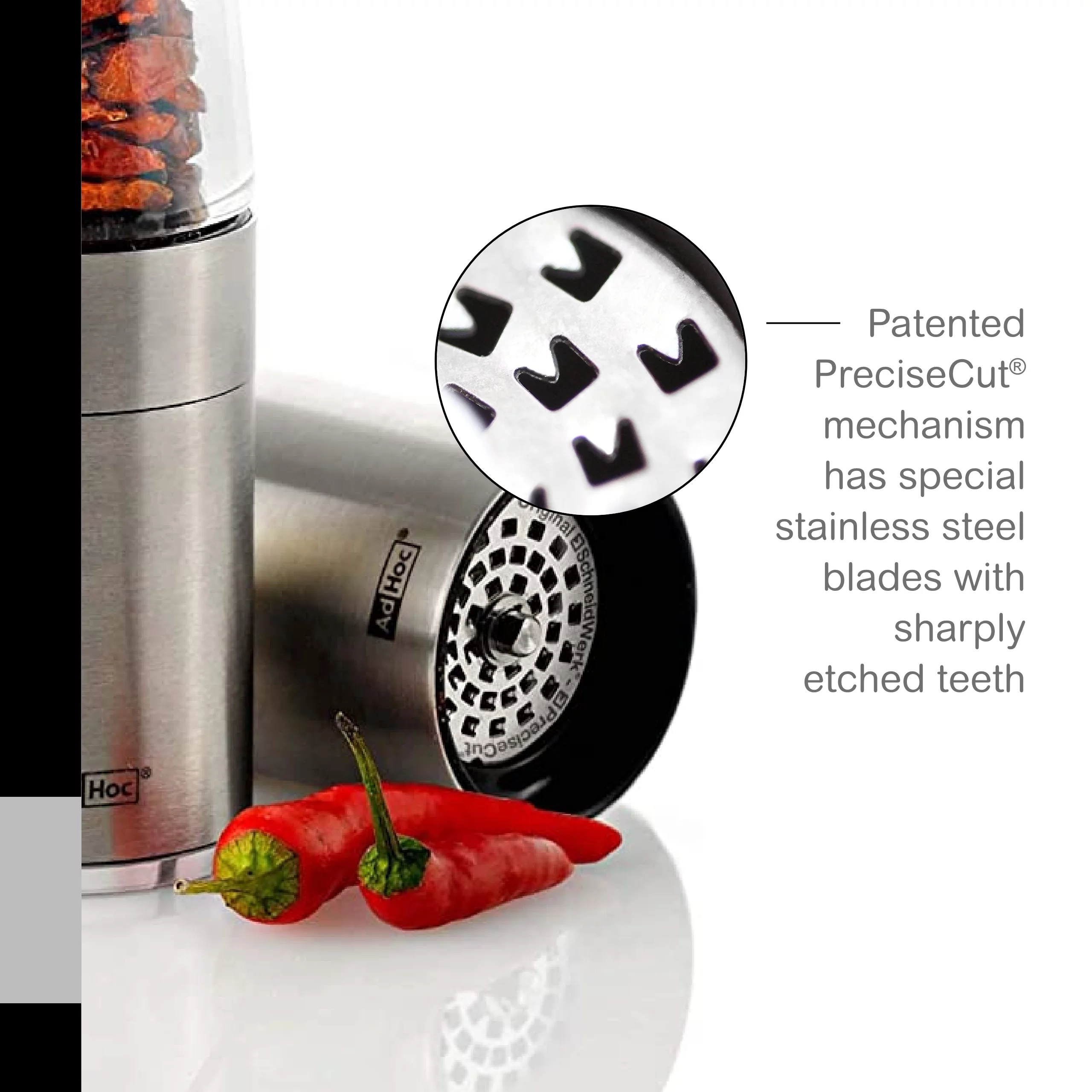 AdHoc Pepe Spice & Chili Pepper Mill, Grinder, & Cutter, 8