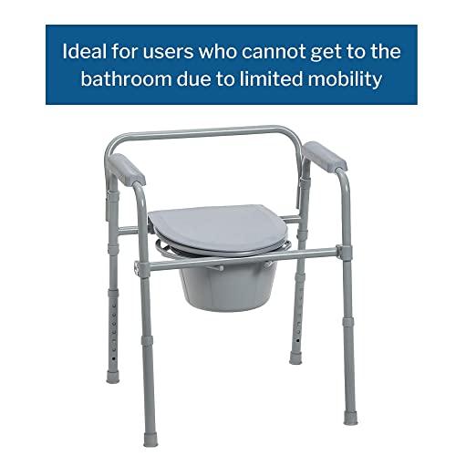 McKesson Folding Commode Chair with 7.5 qt Bucket, 350 lbs Weight Capacity, 13 1/2 in Seat Width, Adjustable Height, 1 Count