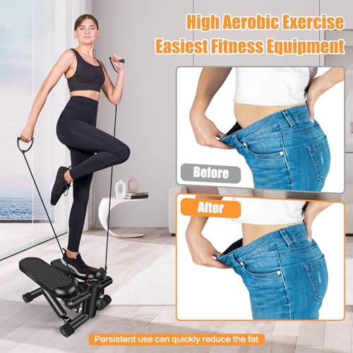 Hydraulic Fitness Stepper with LCD Monitor - Mini Stepper with 300LBS Loading Capacity and Resistance Bands