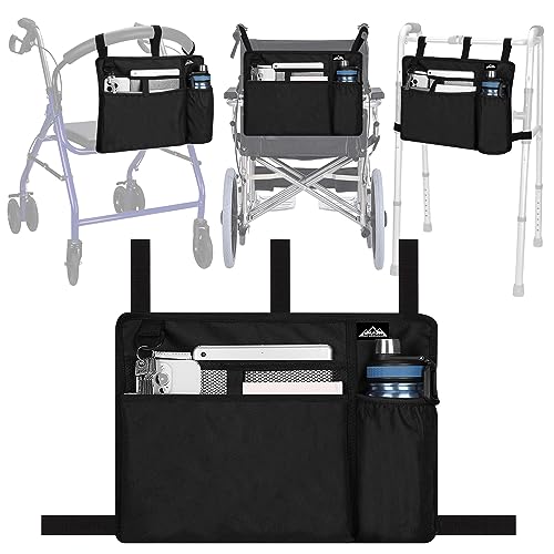 supregear Walker Bag with Cup Holder, Water-Resistant Wheelchair Pouch Folding Walker Accessory Basket for Wheelchairs, Rollators, Scooters, Blue