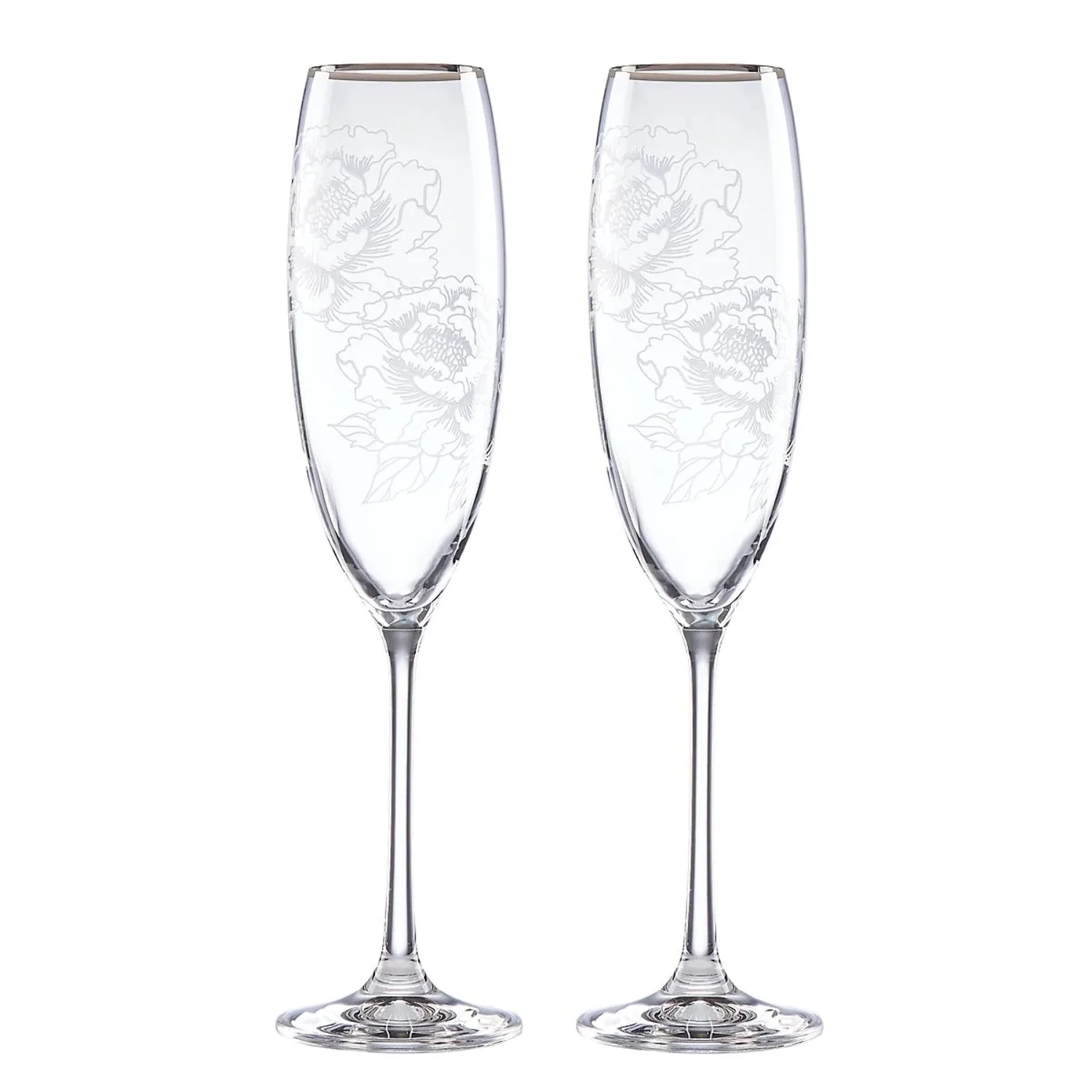 Lenox Silver Peony Crystal Toasting Flutes, Pair