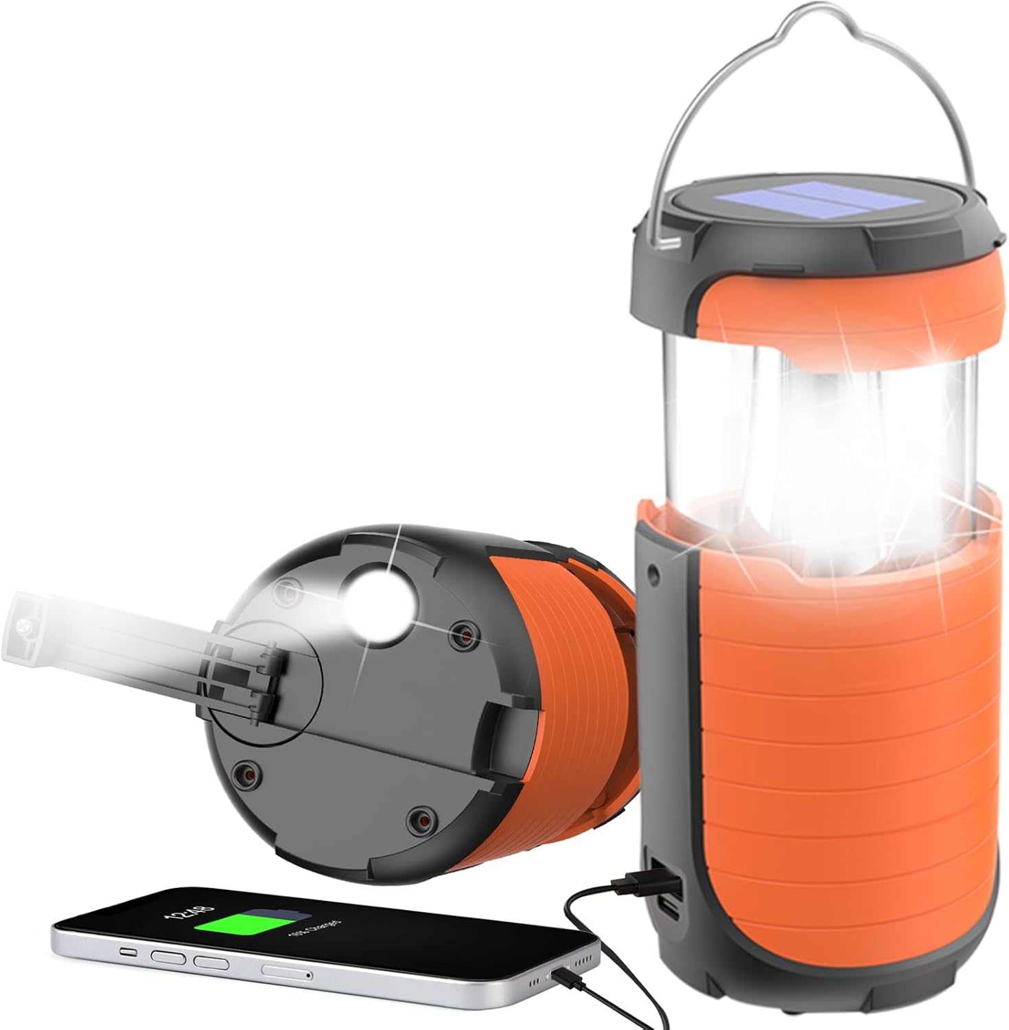 Leaton Camping Lantern Rechargeable,Type-C/ Hand Crank/ Solar powered,Waterproof Portable Ultra Bright LED Flashlight, 5000mAh battery Lanterns , Power Outages Outdoor Emergency Survival camping light
