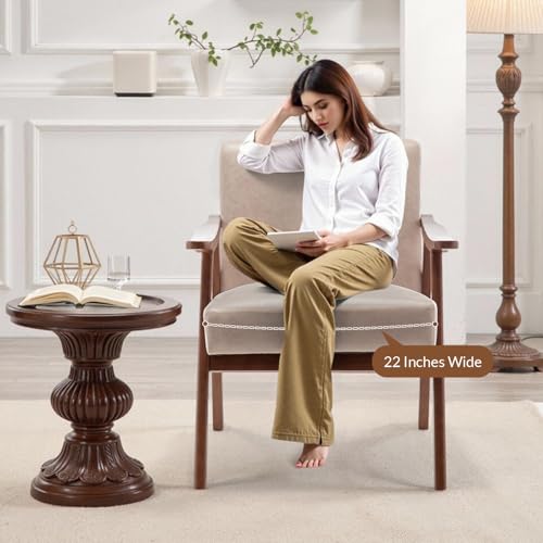 Rovibek Upholstered Accent Chair with Arms - Mid Century Modern Accent Chairs with Wood Frame, Upholstered Arm Chairs with 5.9in Thick Foam, Beige Occasional Chair, Set of 2