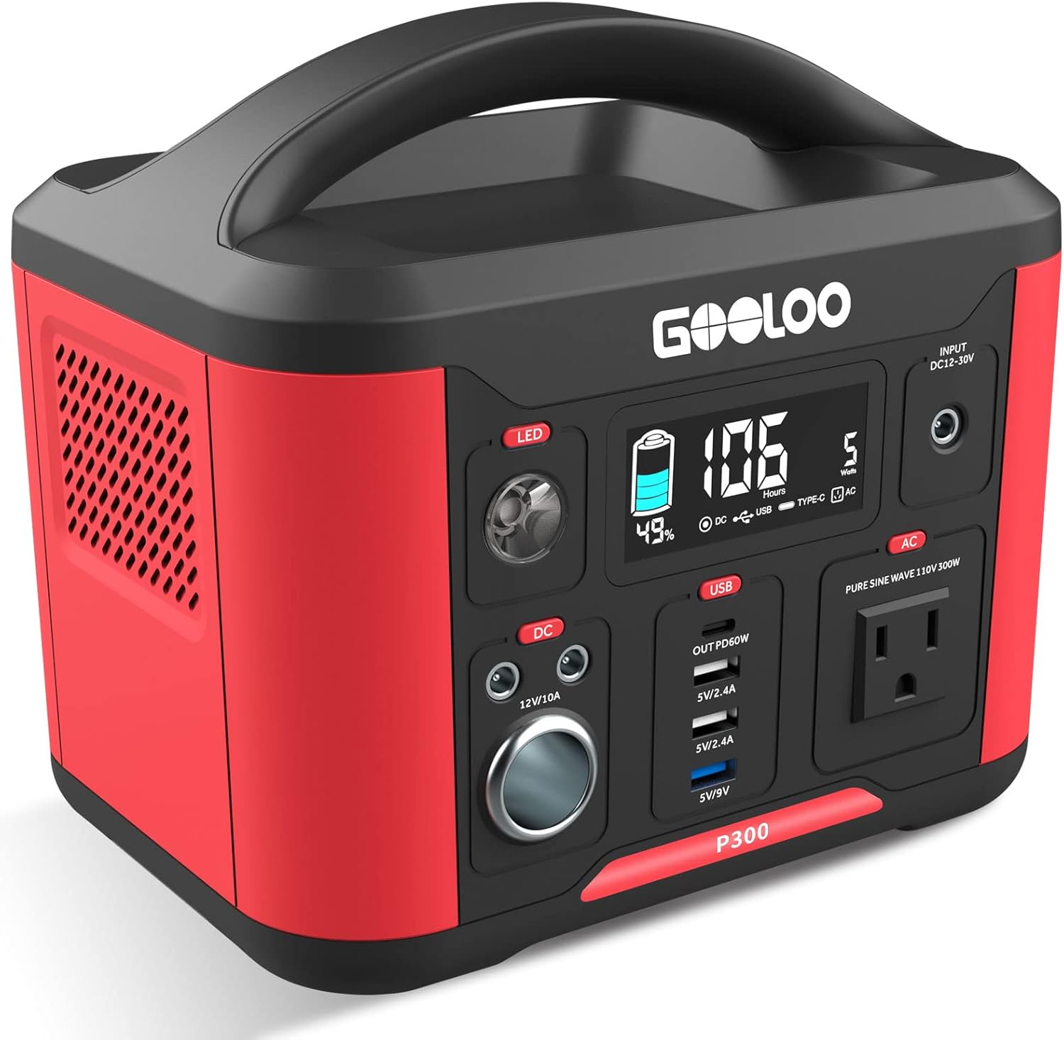 GOOLOO Portable Power Station P300, 281Wh Backup Lithium Battery SuperSafe, PD 60W Type-C Output Quick Charge, 110V/300W Pure Sine Wave AC Outlet Outdoor Solar Generator Power Supply for CPAP Emergency Outdoor Camping Fishing