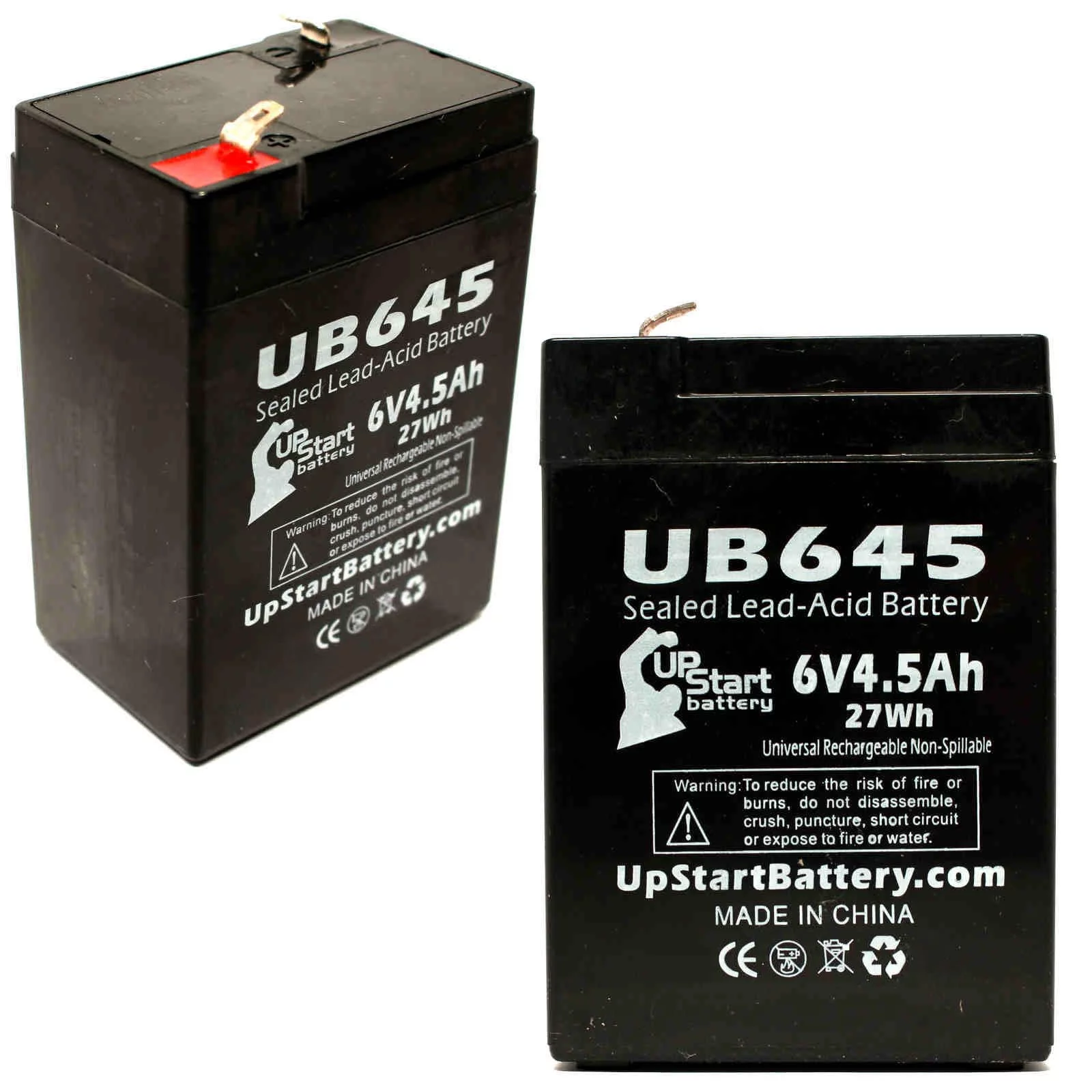 2x Pack - Compatible W. W. Grainger 5VC21 Battery - Replacement UB645 Universal Sealed Lead Acid Battery (6V, 4.5Ah, 4500mAh, F1 Terminal, AGM, SLA) - Includes 4 F1 to F2 Terminal Adapters