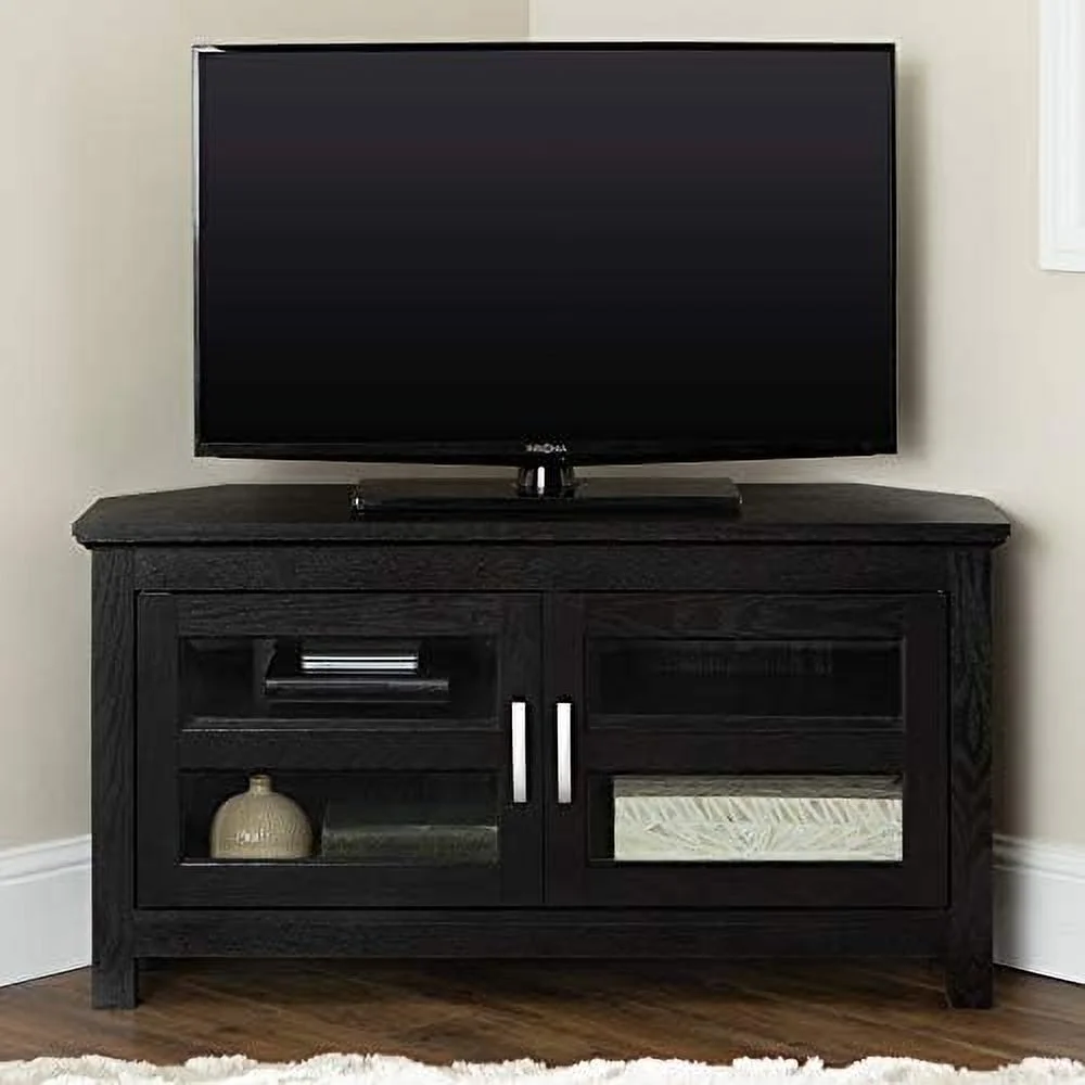 RUNFAYBIU 2 Door Cabinet Corner Wood TV Stand for TV's up to 48" Living Room   Screen Living Room  Entertainment Center  44 Inch  Black
