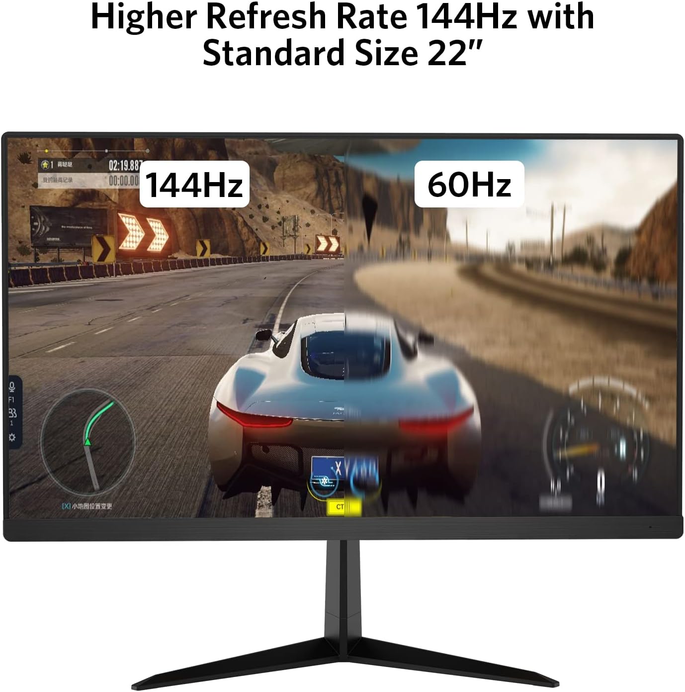 Fiodio 22” 144Hz 1920 x 1080p Full HD Flat Computer Monitor with HDMI Display Ports, Adjustable Tilt, Free-Tearing Eye Care Monitor for Home Office and Gaming (DP Cable Included), Black (C2B2G)