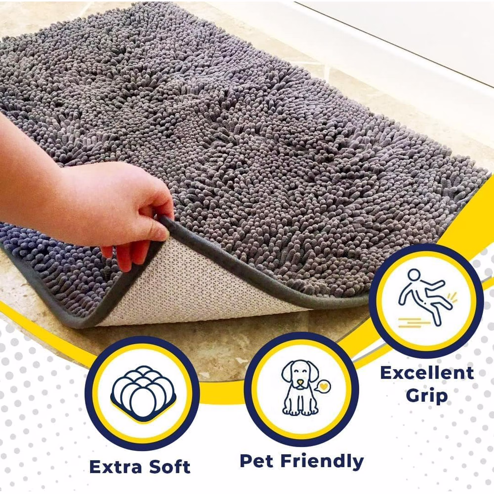 Highly Absorbent Microfiber Door Mat and Pet Rug, Non Slip Thick Washable Area and Bath Mat Soft Chenille for Kitchen Bathroom Bedroom Indoor and Outdoor - Grey XXL 60"X48"