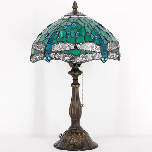 Tiffany Table Lamp Stained Glass Lamp 12X12X19 Inch Antique Reading Light (Sea Blue Pear)