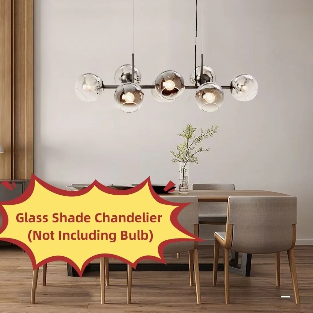 TFCFL 8-Head Mid-Century Spherical Chandelier Medieval Glass Shade Flush Mount Hard Rod Black 38.61