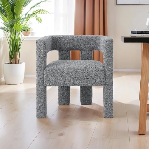 Modern Sherpa Barrel Chair with Open-Back, Fabric Upholstered Boucle Dining Chair, Accent Side Armchair for Living Room, Bedroom, Kitchen (Blue Black,25.59