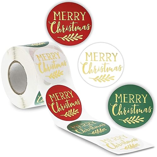 500 Pieces Merry Christmas Gold Foil Envelope Stickers, Festive Seals for Envelopes, Gift Tag, Xmas Card Labels Roll for Personalized Greeting Cards and Notes (2 Inch)