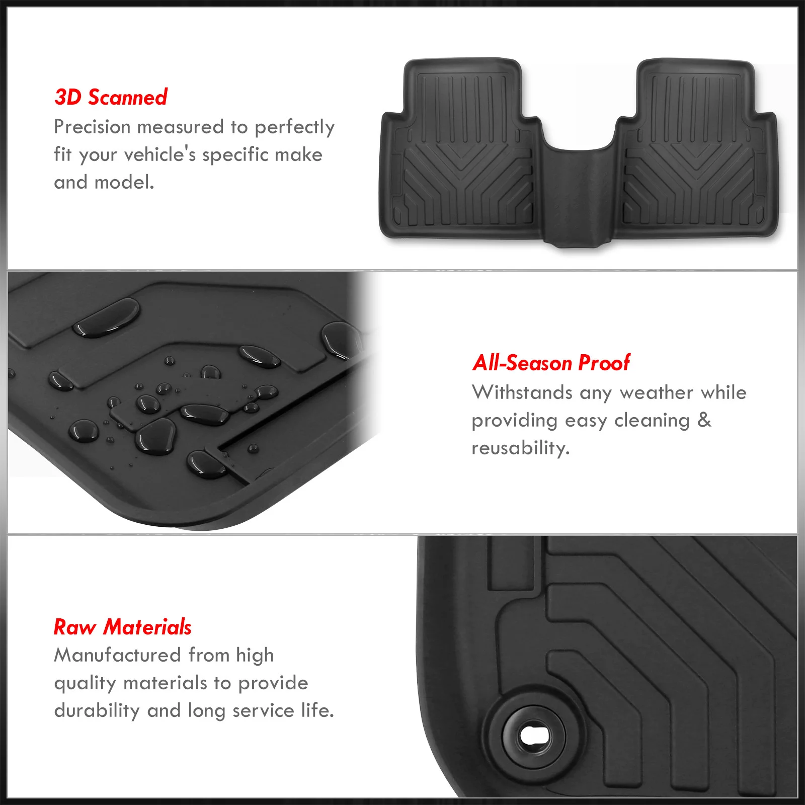 AJP Distributors 3-Piece All Weather Season Proof Guard TPE Rubber Floor Mats Liner Front Rear Set Compatible/Replacement For Honda CR-V CRV SUV RW RT 2017 2018 2019 2020 2021 2022 17 18 19 20 21 22