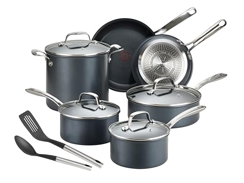 T-fal Signature Nonstick Cookware Set 12 Piece Oven Safe 350F Pots and Pans, Dishwasher Safe Black