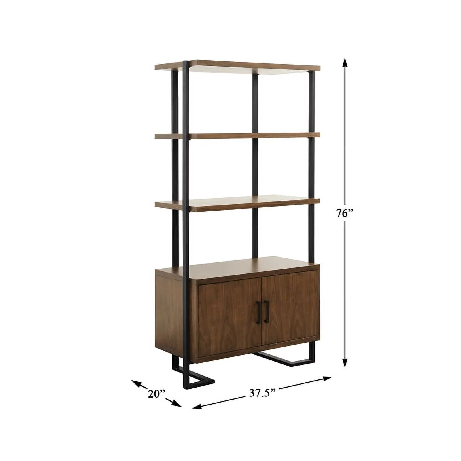 Lexicon Sedley Mid-Century Metal & Wood Bookcase in Walnut/Rustic Black