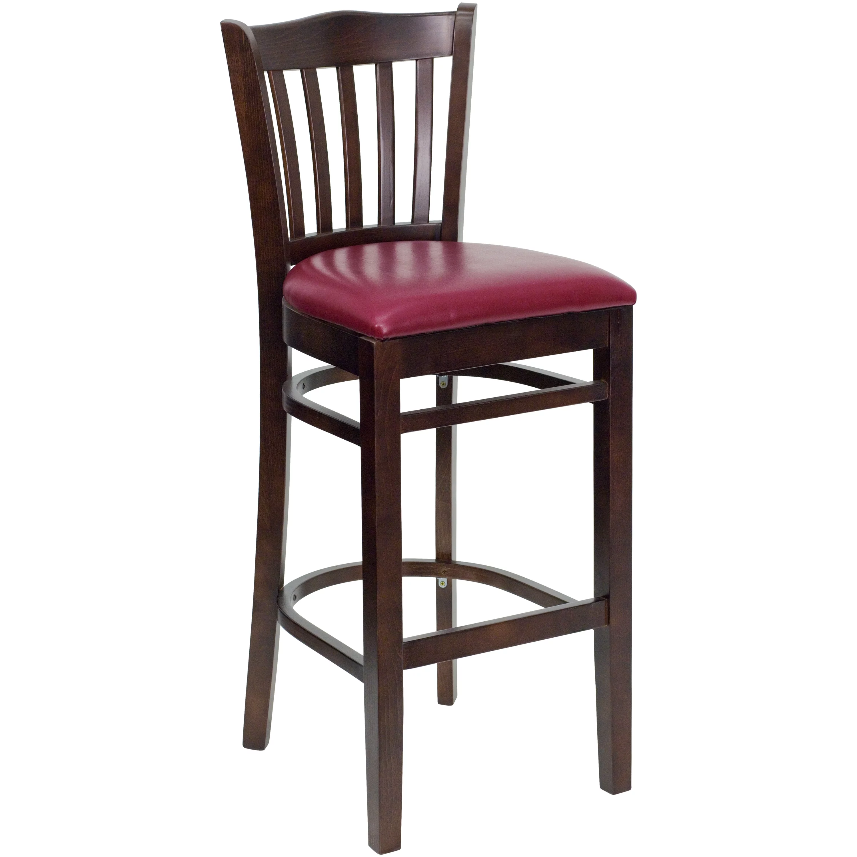 BSD National Supplies Riverdale Walnut Wood Burgundy Upholstered Classic Bar Stools 2 Riverdale Walnut Wood Bar Stools