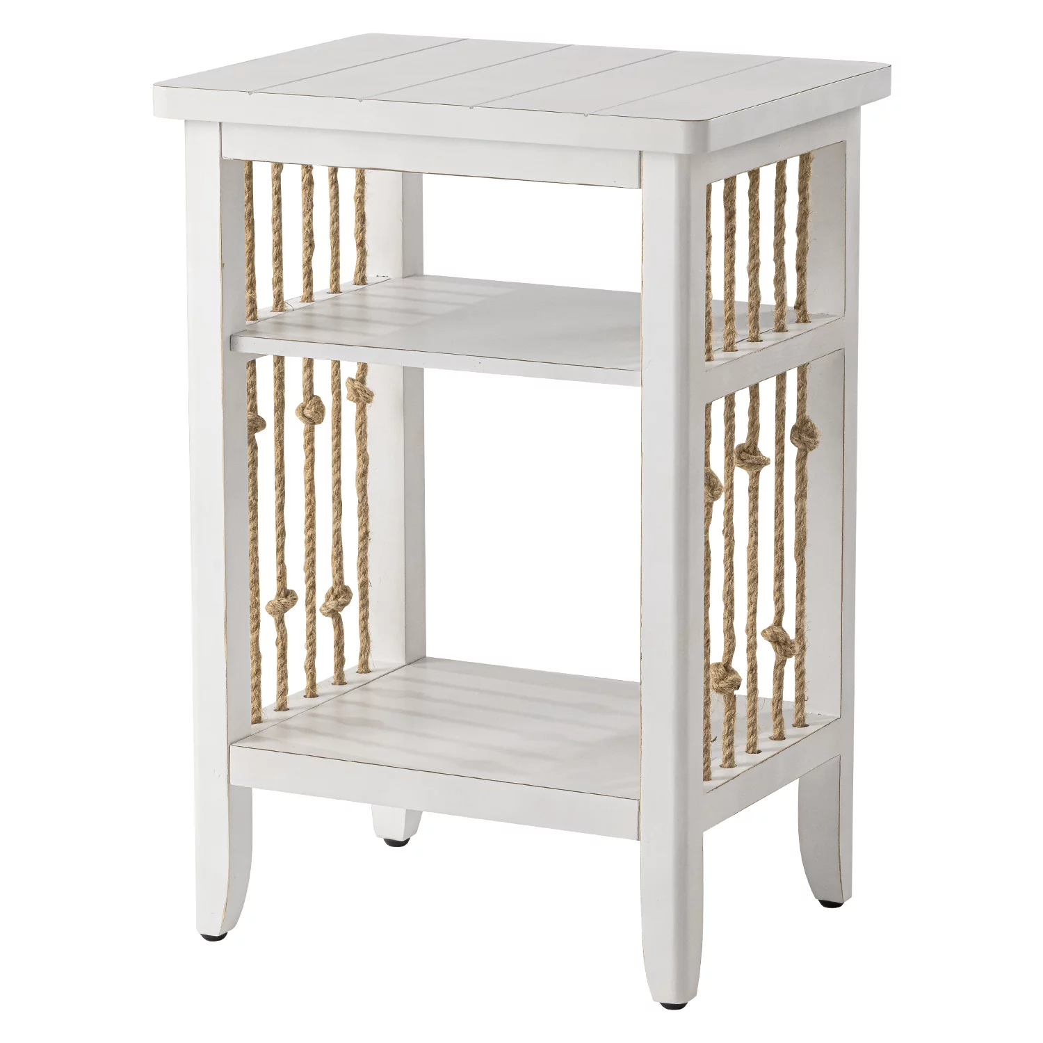 COSIEST White Farmhouse Nightstand Rustic 3-Tier End Table MDF Side Table with Hemp Rope Decor