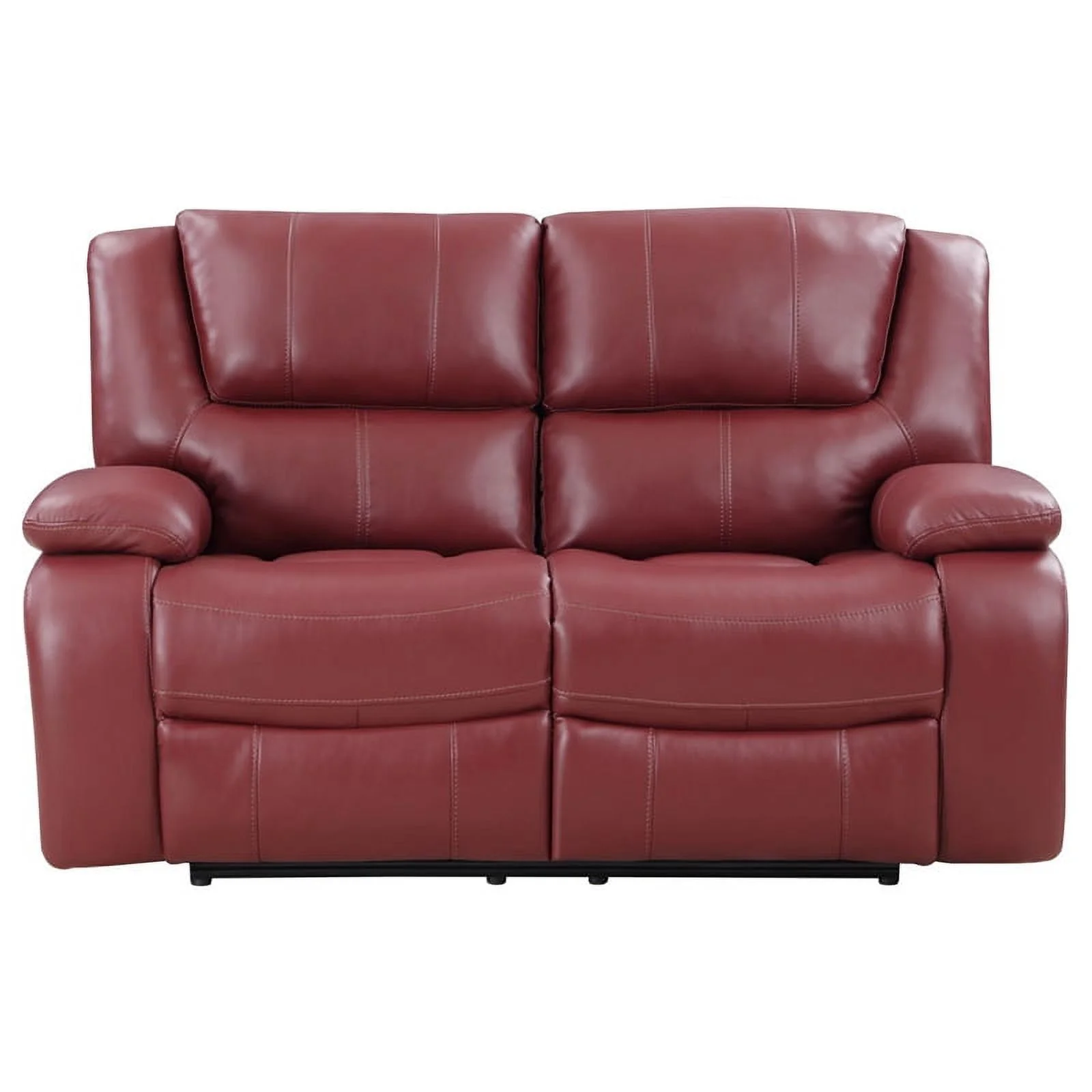 Coaster Upholstered Transitional Faux Leather Motion Loveseat in Red