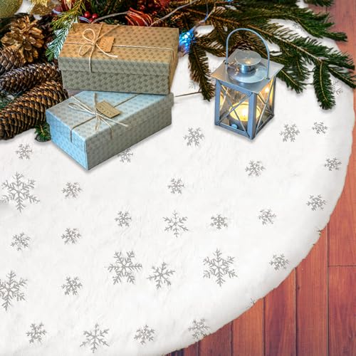 Christmas Tree Skirt, 60 inches Snow White Tree Skirt Decoration for Xmas Faux Rabbit Fur