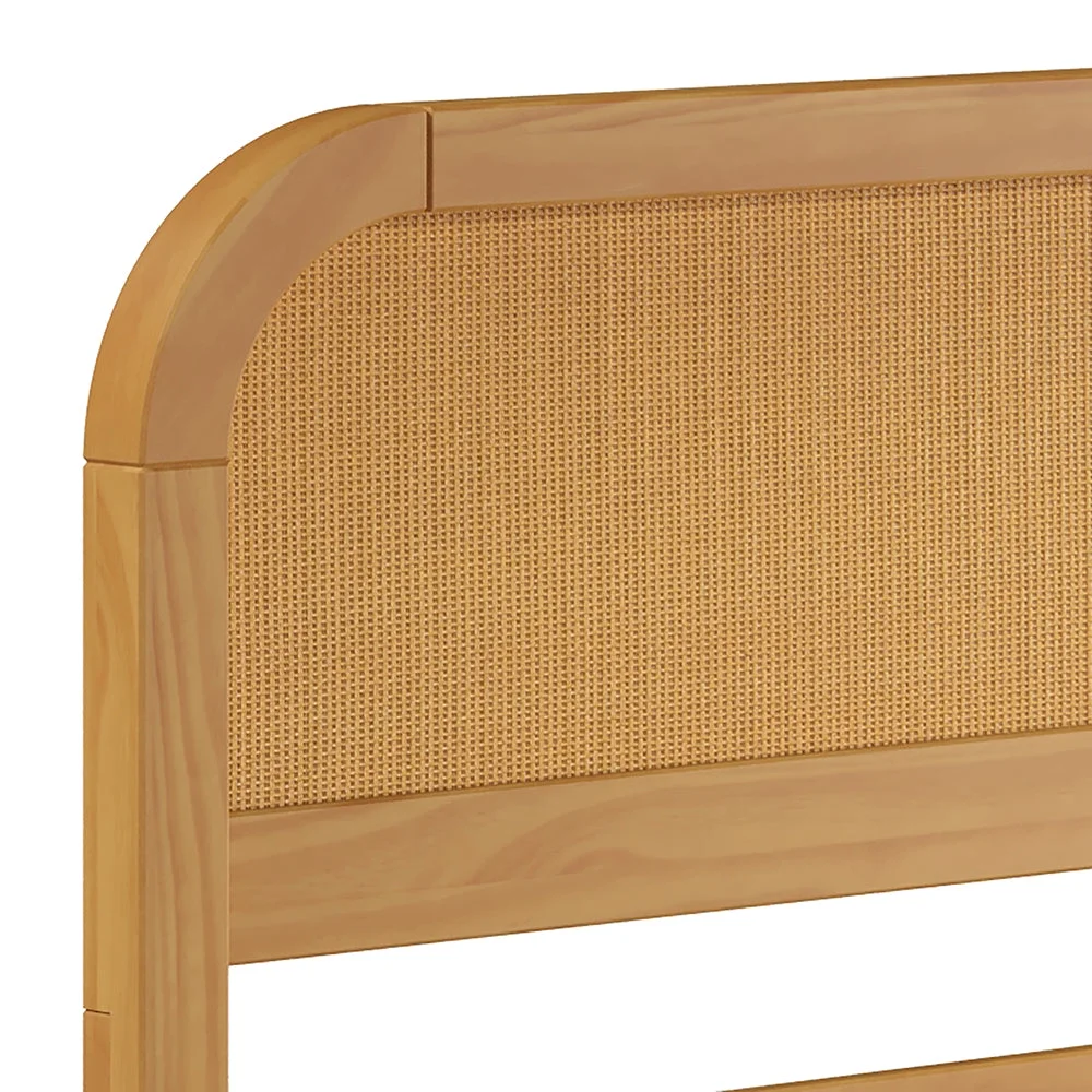 P’kolino Curva Rattan Kids Twin Bed Frame with Headboard- FSC Certified Solid Pine Wood- Natural