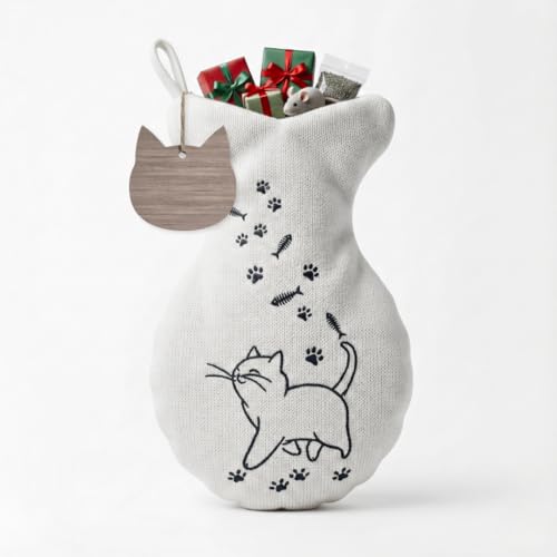 Cat Christmas Stocking, Christmas Stocking for Cat, Cute Pet Cats Xmas Stockings with Paw Print Design, Holiday Fireplace Decor, Gift for Cats Lovers, Perfect Pet Stockings for Christmas
