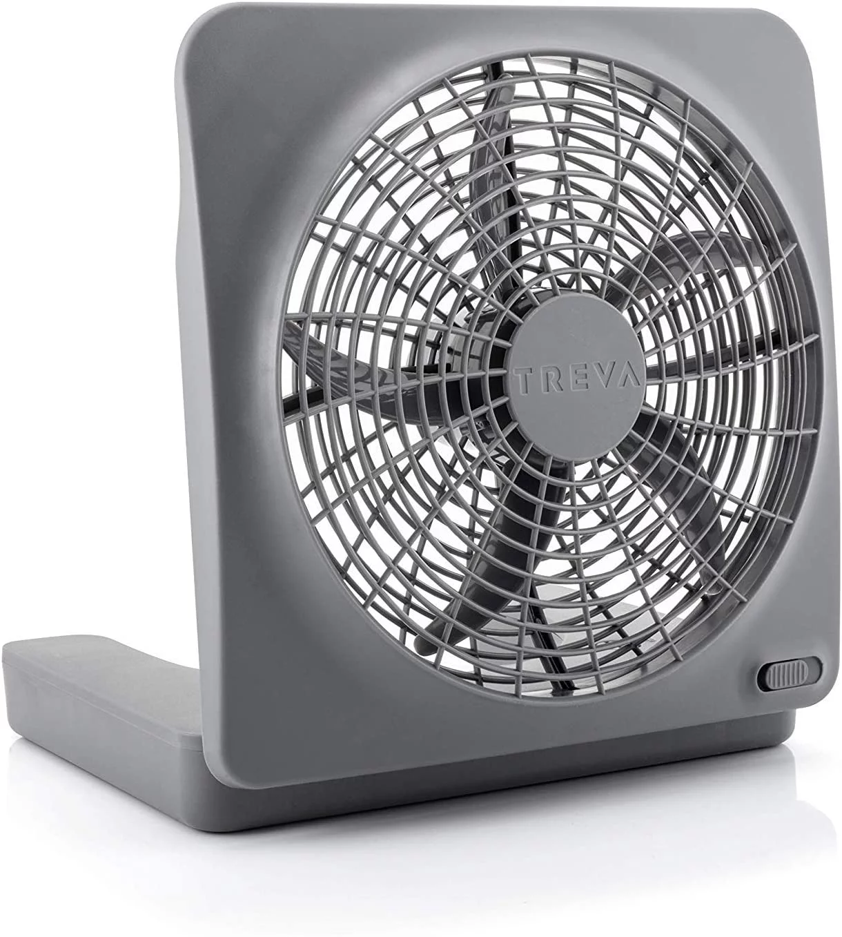 Treva 10 inch Battery Powered Portable 2 Speed Table Fan with Adapter, Gray
