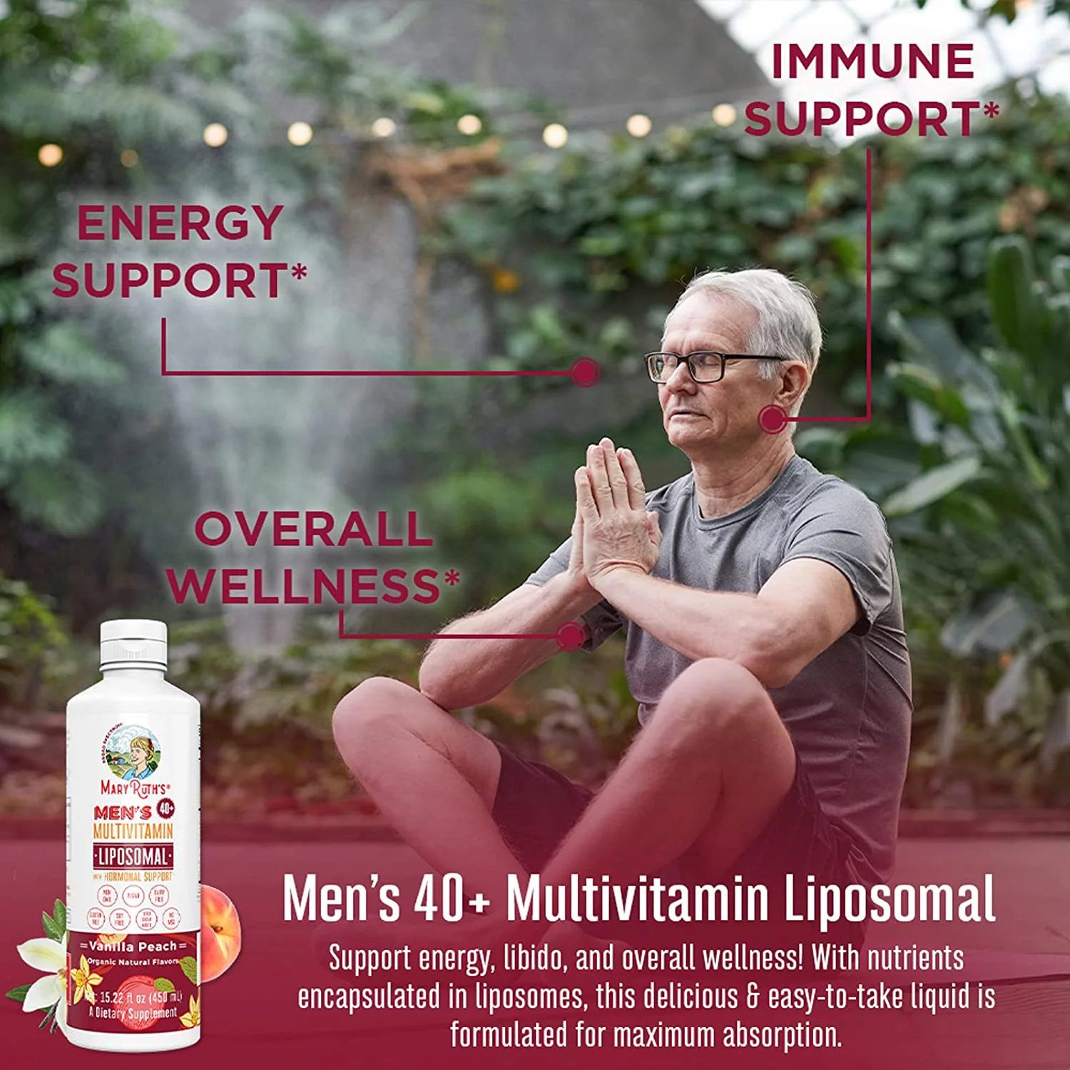 MaryRuth's | Liposomal Multivitamin for Men, 40+ | Enhanced Absorption, High Potency | Daily Vitamins | 15.22 fl oz / 450 ml | Overall Wellness
