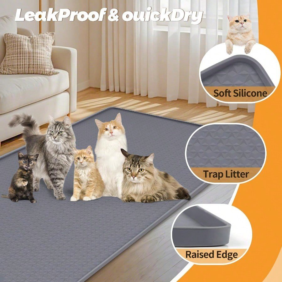 Cat Food Mat 51.2 X 25.6 Extra Large Silicone Pet Feeding Mat With Raised Edge Pet Placemat For Food And Water Bowl NonSlip Easy To Clean Floor Protection Dark Grey