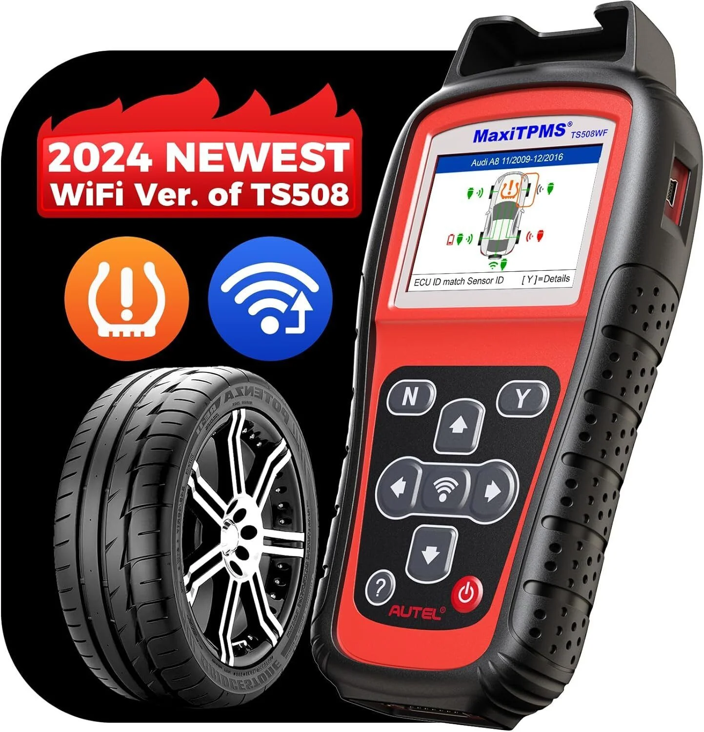 Autel MaxiTPMS TS508WF TPMS Programming Tool Relearn/Activate All Sensors, TPMS Scan Tool Read/Clear DTCs, TPMS Reset Upgraded of TS508 TS408