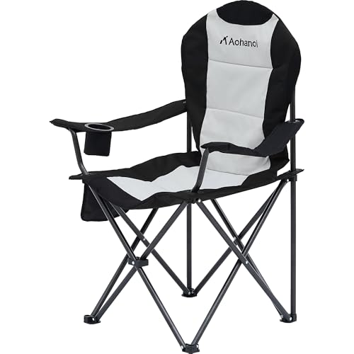 Camping Chairs, Outdoor Folding Chairs 2 Pack for Heavy People, Folding Chairs for Outside, Camp Chairs with Cup Holder & Cooler Bag, Supports up to 300lbs (2 Pcs, Camo)