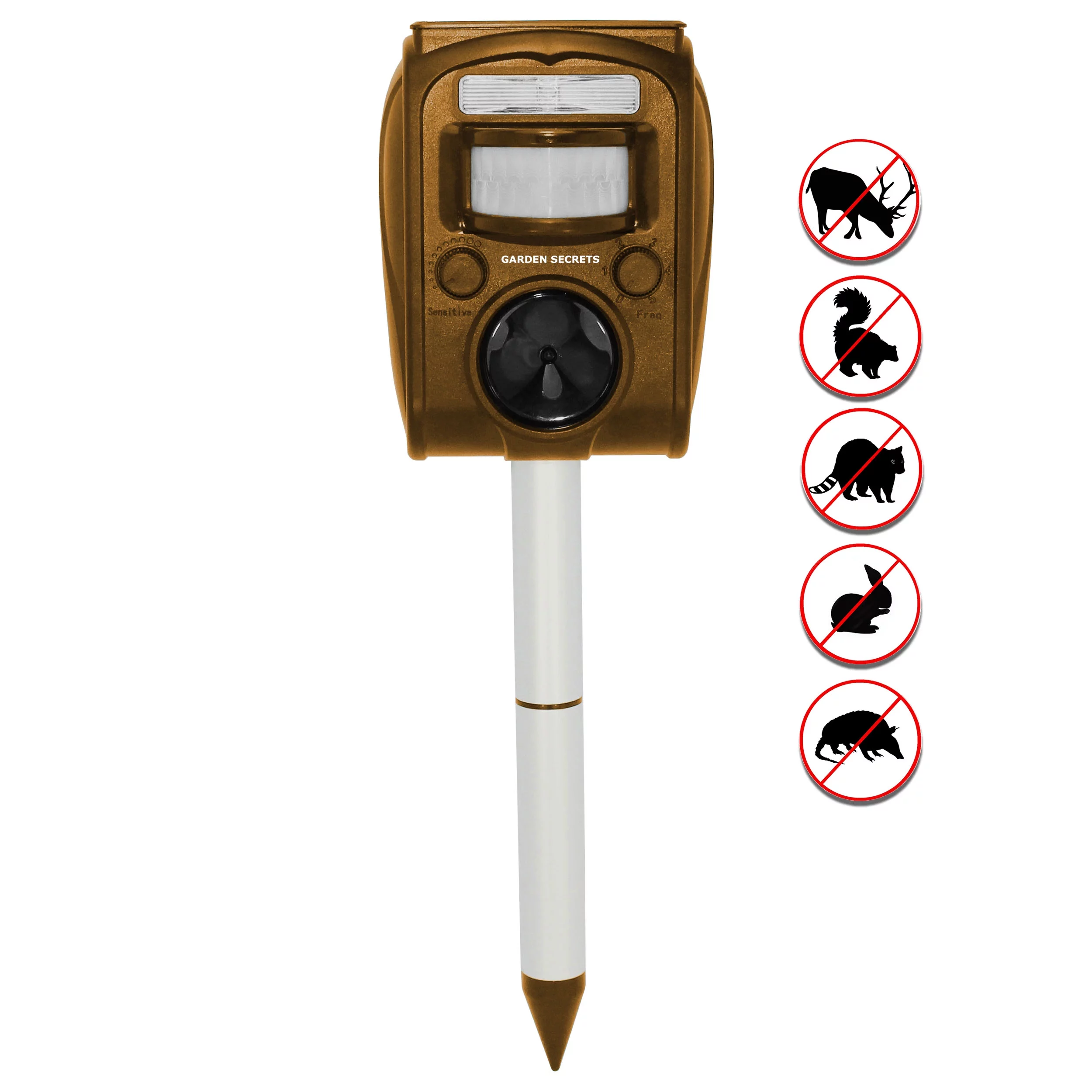 GARDEN SECRETS® (Newest Version) Compact Solar Ultrasonic Animal Repellent, Skunk Raccoon Deer Etc. (1)