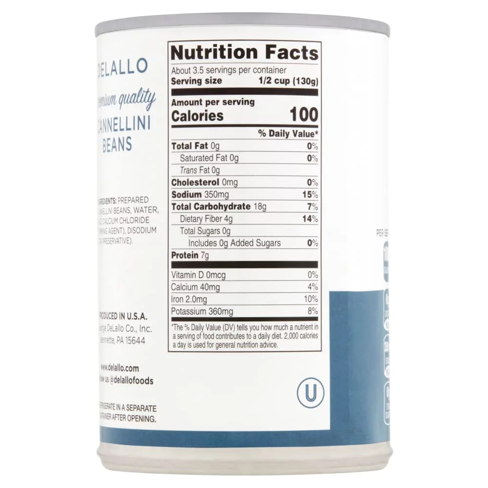 DeLallo Cannellini Beans, White Kidney Beans, 15.5oz Can, 12-Pack