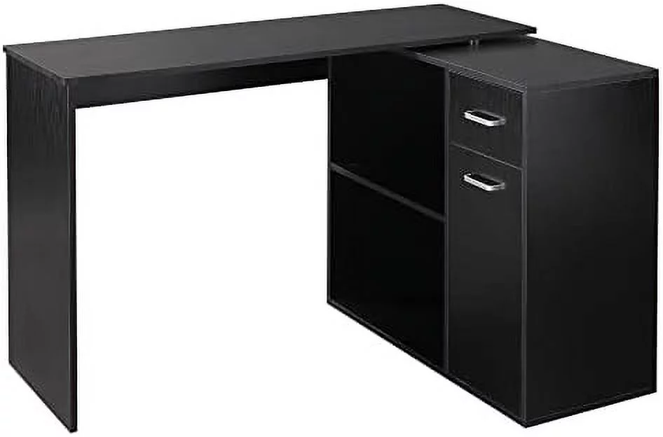 CCBIUOMBO L Shaped Computer Desk  180° Rotating Corner Desk with  Shelves  Drawer and Cabinet  Study Workstation for Home Office  White